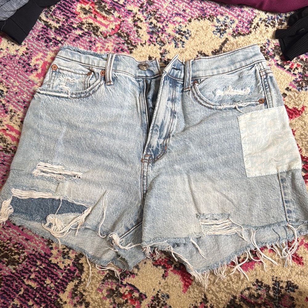 American Eagle Outfitters Blue Jean Shorts Distressed High-Waisted